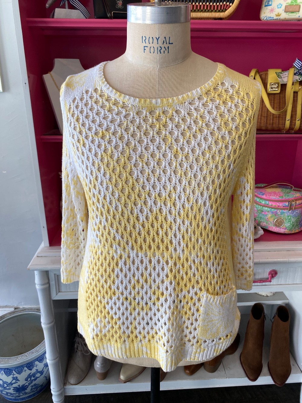 Zenergy by Chico's yellow & white sweater size 3 (XL)