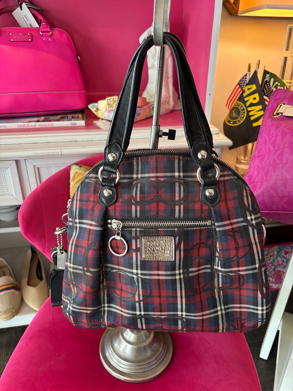 Coach Poppy Red Tartan Bag