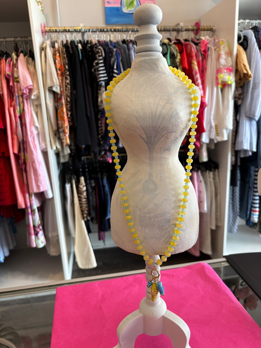 Yellow and light blue fish necklace