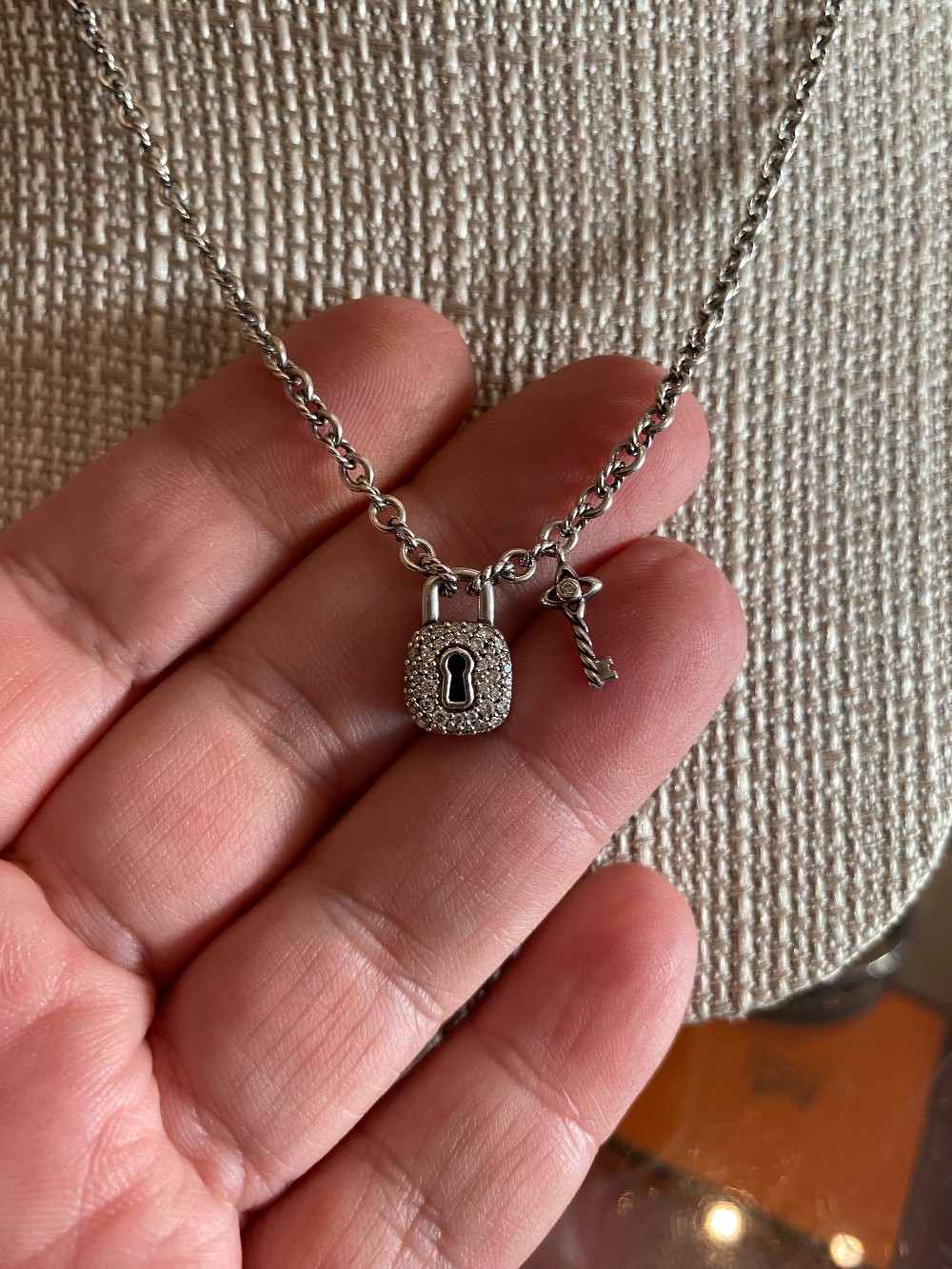David Yurman Petite Pave Diamond Lock & Key Pendant Necklace in Silver
