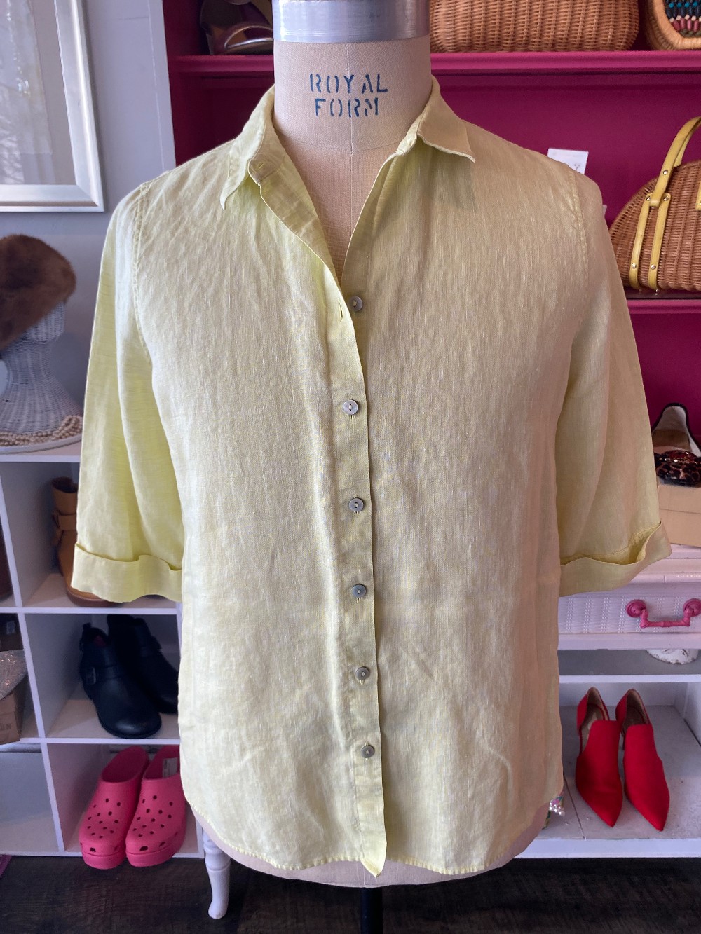 Chico's no iron linen button down top size 12 in yellow