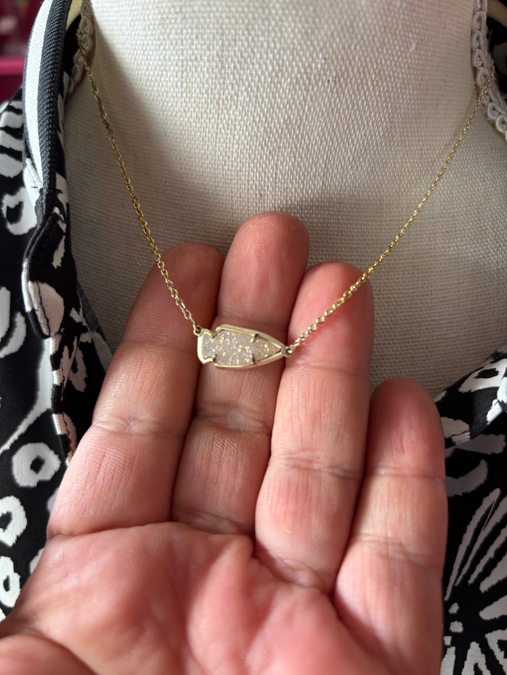 Kendra Scott White druzy arrowhead necklace in gold tone