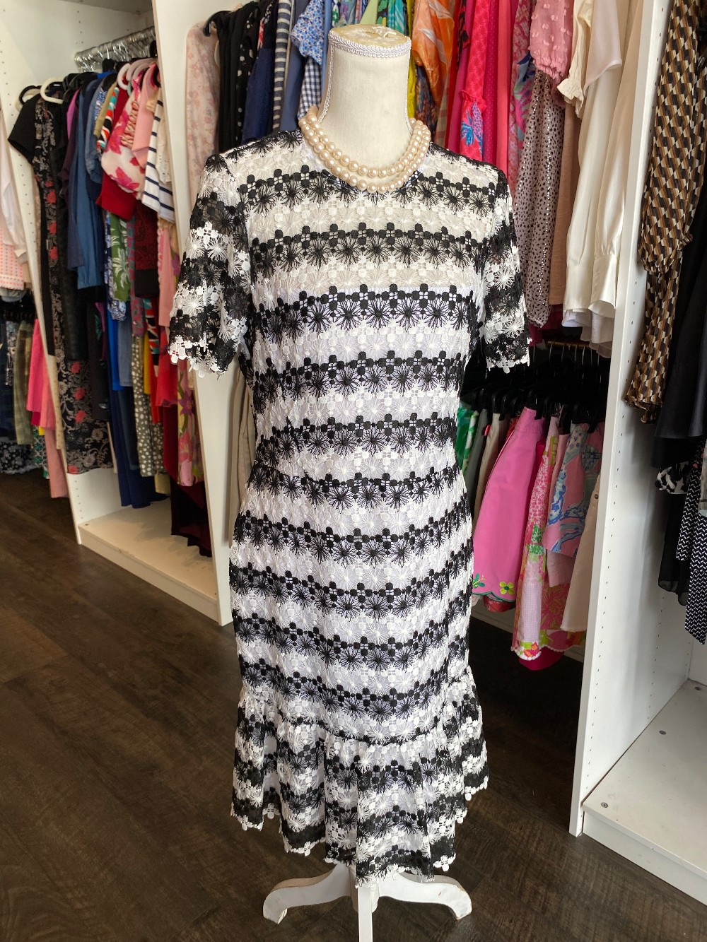 Nanette Lepore B/W striped cocktail dress size 8