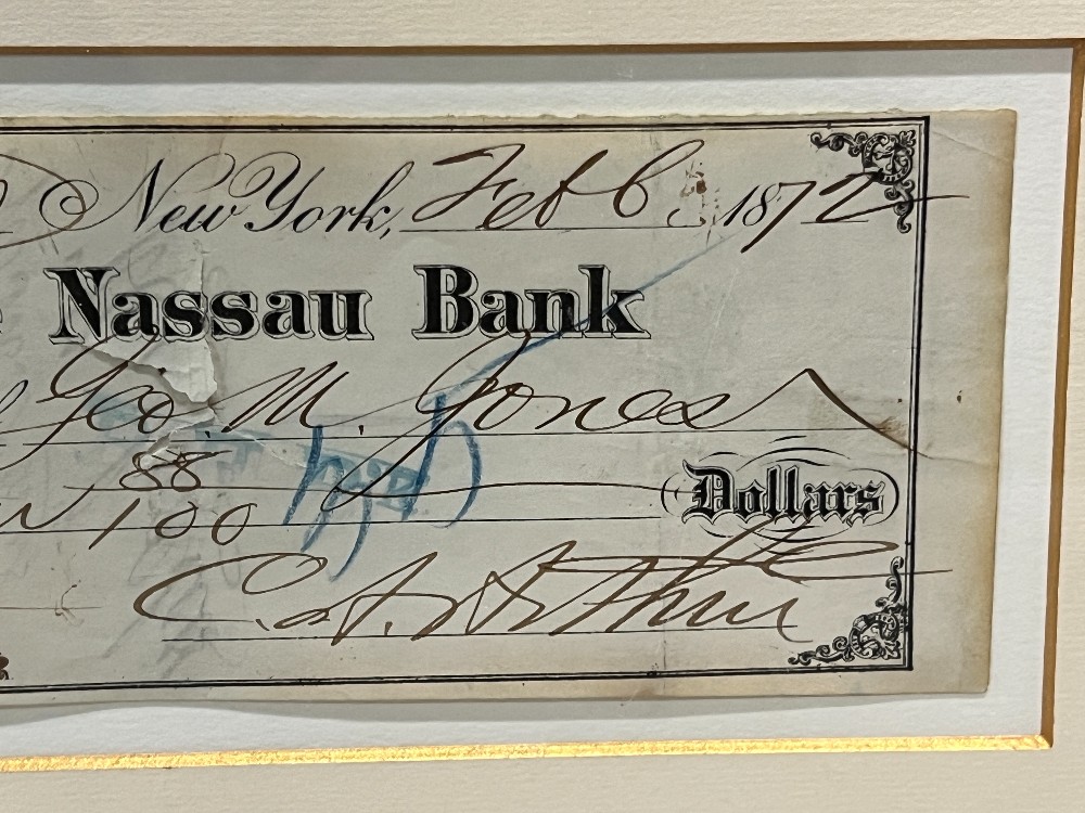 Chester A. Arthur Signed Check to Geo. M. Jones, R&R Enterprises With COA