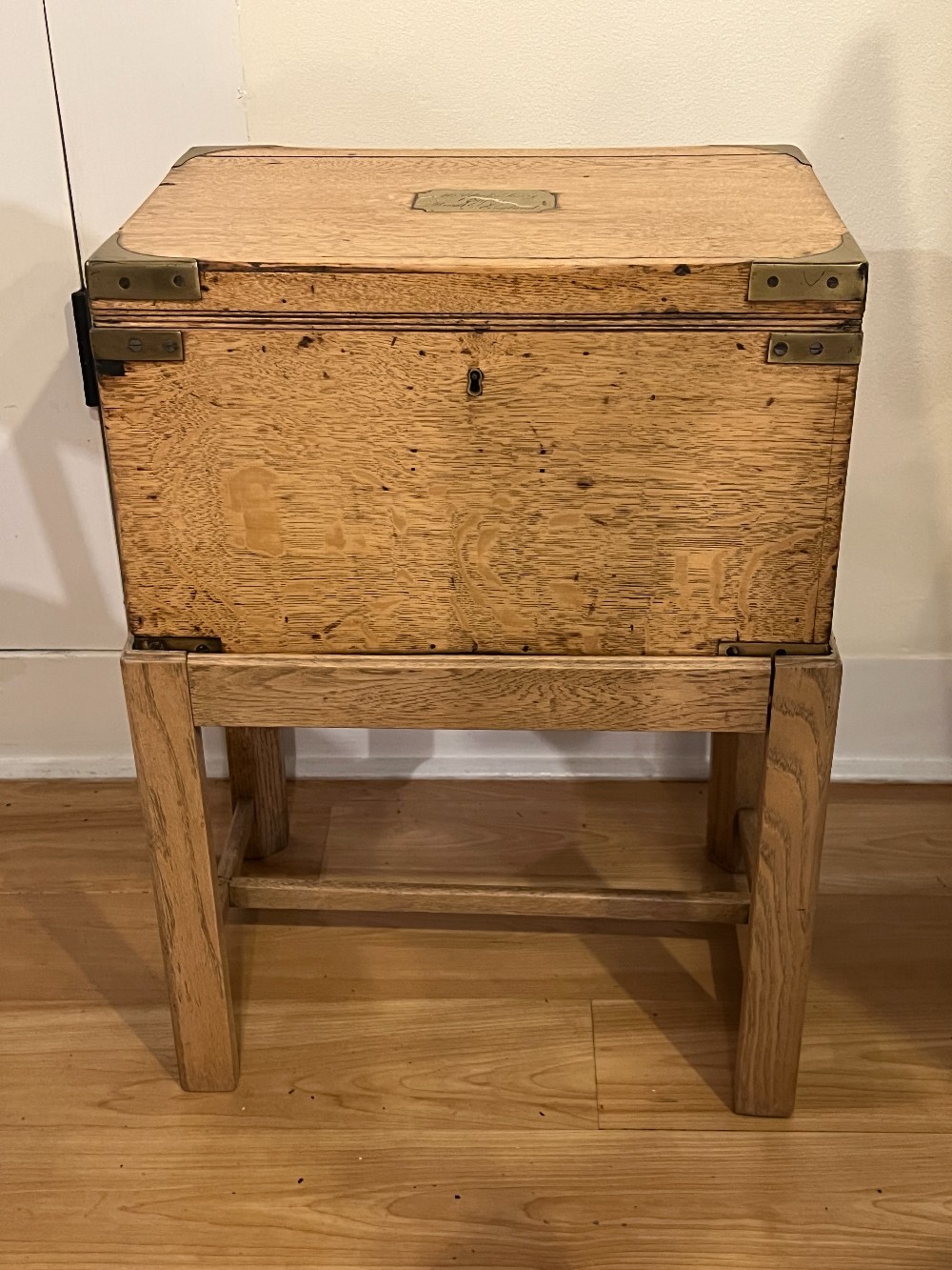 Wooden Storage Box on Stand with Plaque
