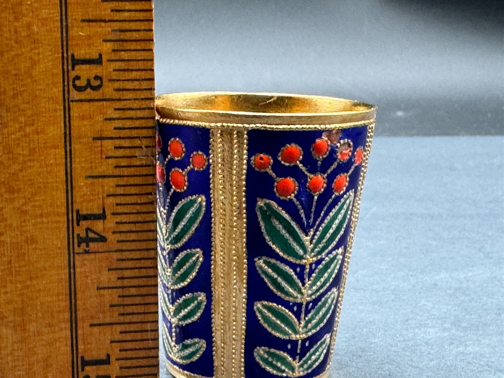 Russian Gilt Silver or Brass Enamel Shot Glass  / Vodka Cup / Beaker.