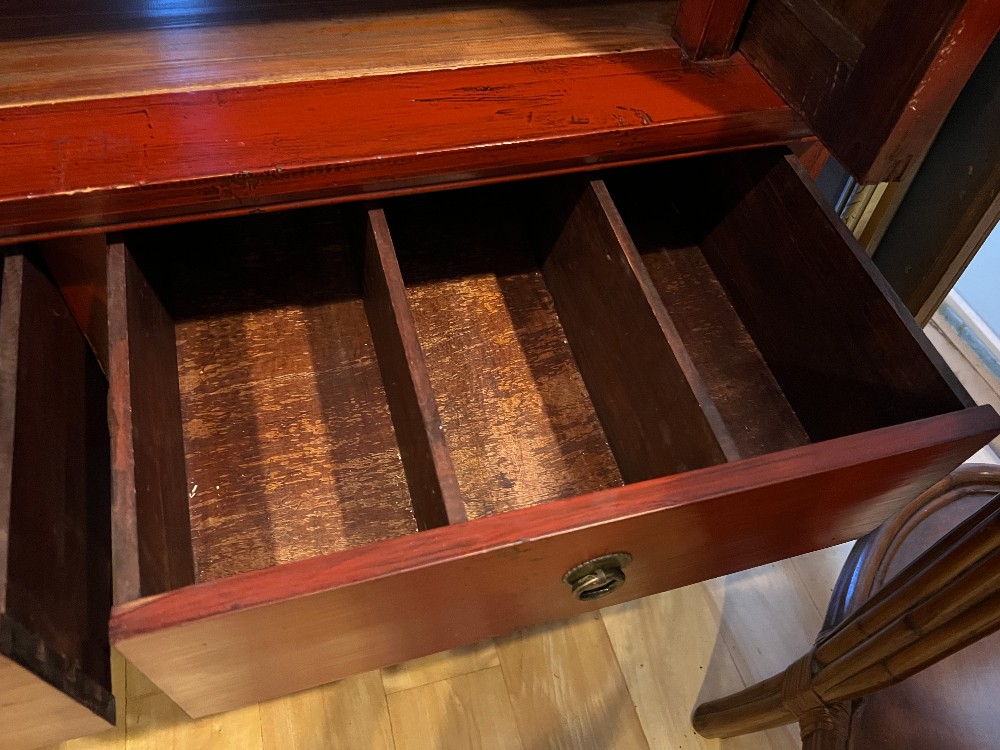 Asian Red Lacquered Wedding Cabinet