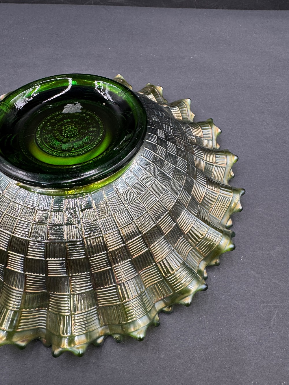 Fenton Peacock Tail Carnival Glass Bowl