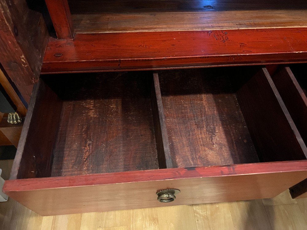 Asian Red Lacquered Wedding Cabinet