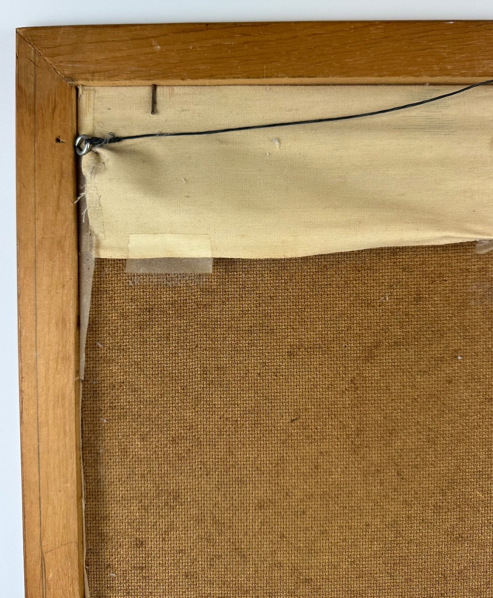 Vintage mid-century European street scene textile print on cotton fabric, circa early–mid 1950s