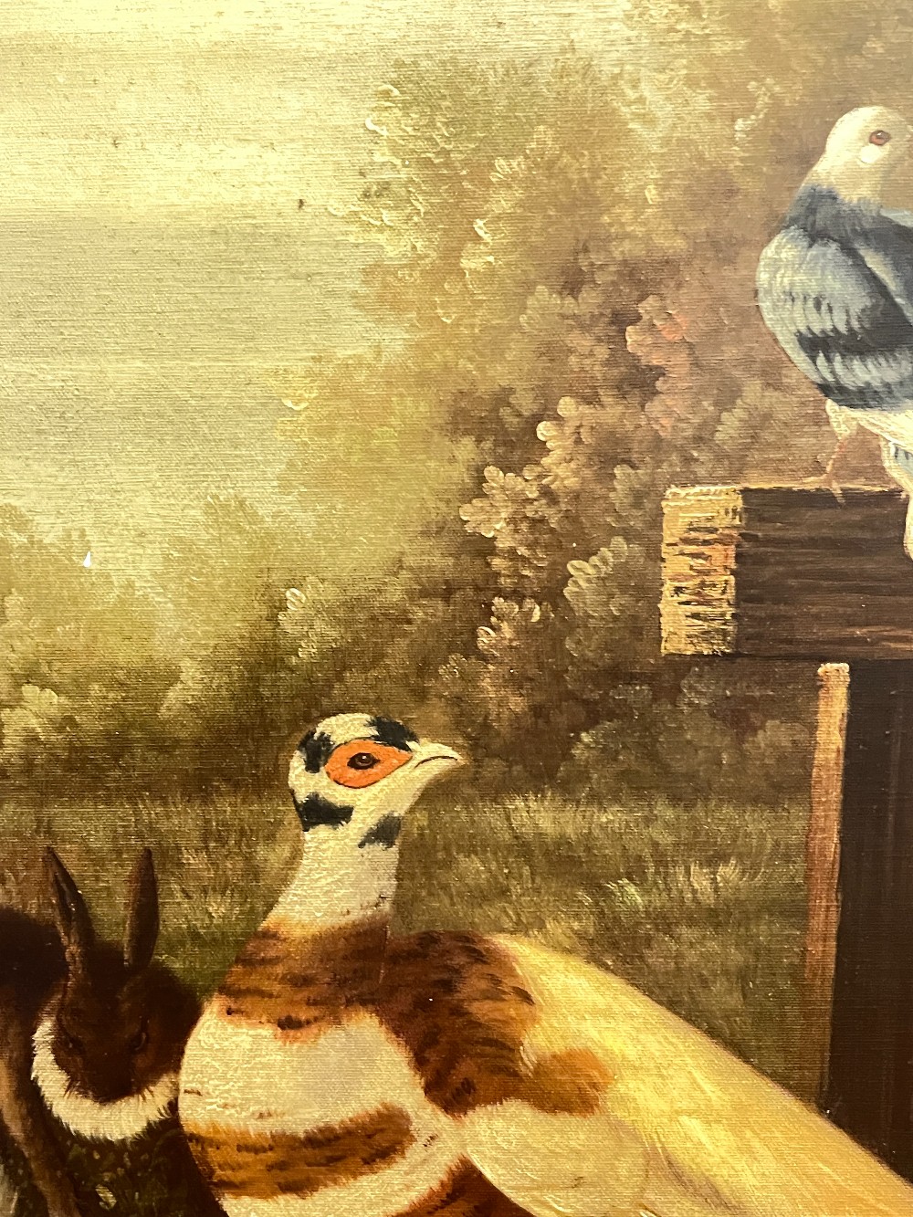 Framed Painting of Birds and Rabbits By Valentin