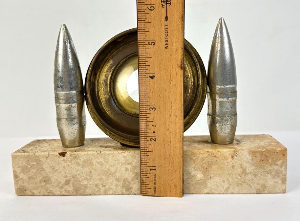 Antique Military Trench Art - Memorial Artillery Photo Frame Shell Display Stone Base