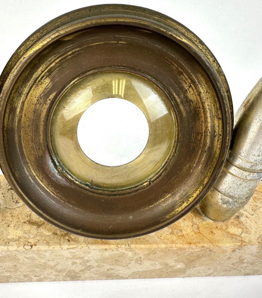 Antique Military Trench Art - Memorial Artillery Photo Frame Shell Display Stone Base