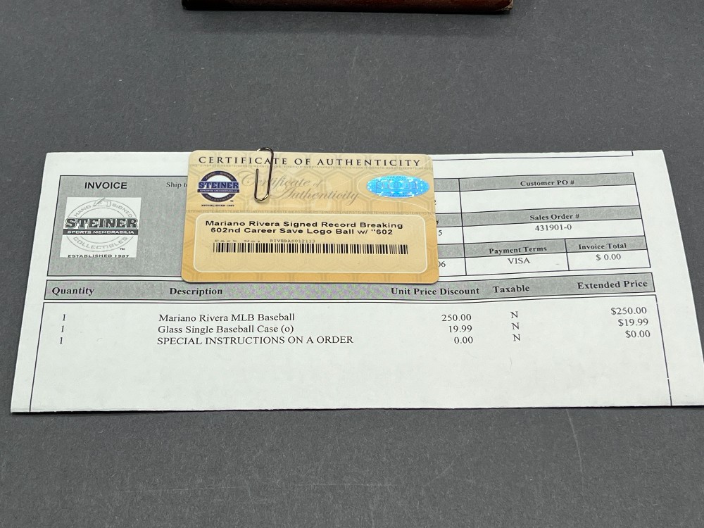 Mariano Rivera Autographed Baseball “602 Saves 9-19-11”, Steiner With Invoice