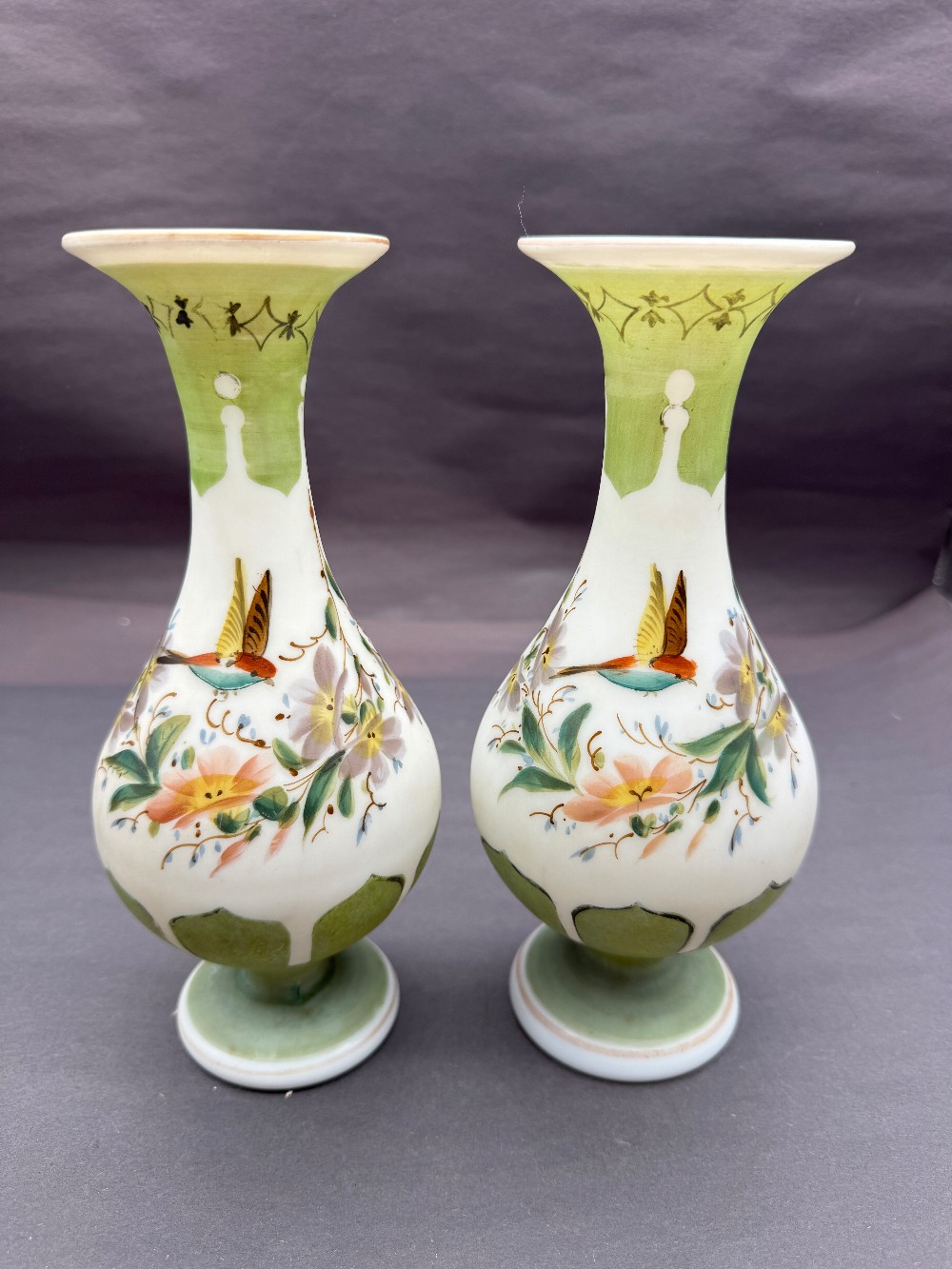 Pair of Hand-Painted Glass Vases