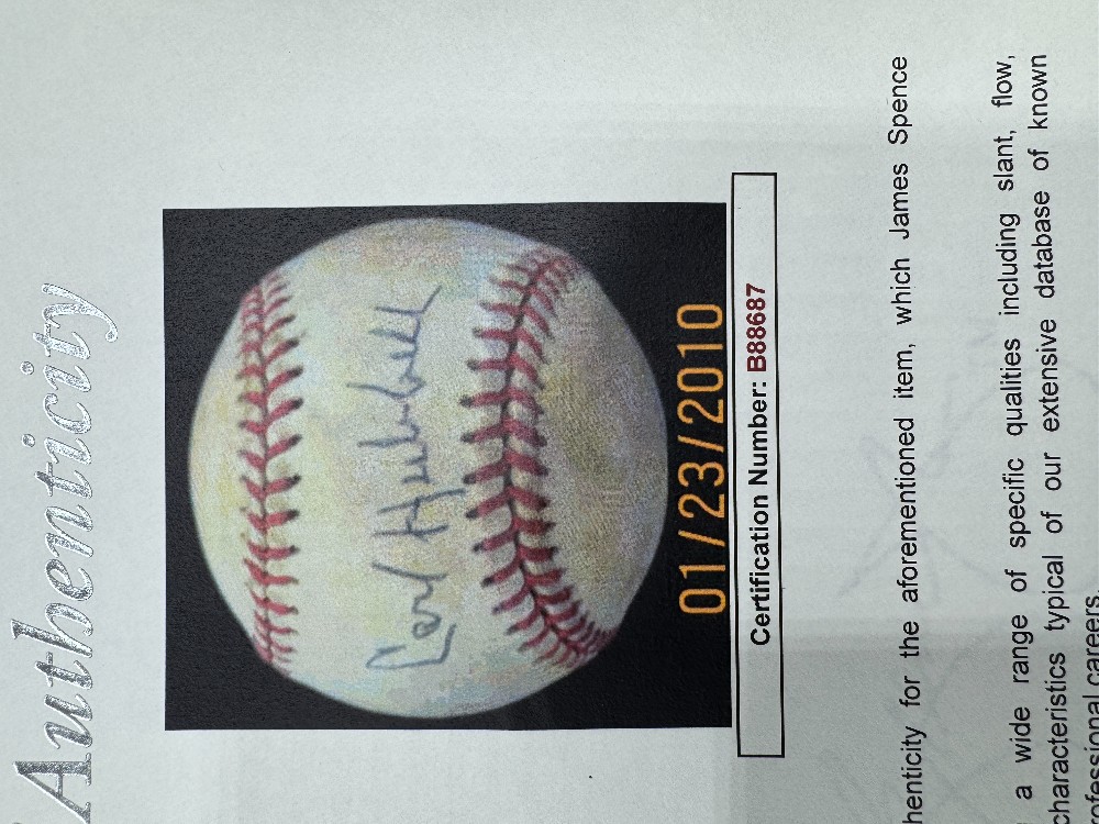 Carl Hubbell Autographed Baseball w/ JSA Letter of Authenticity