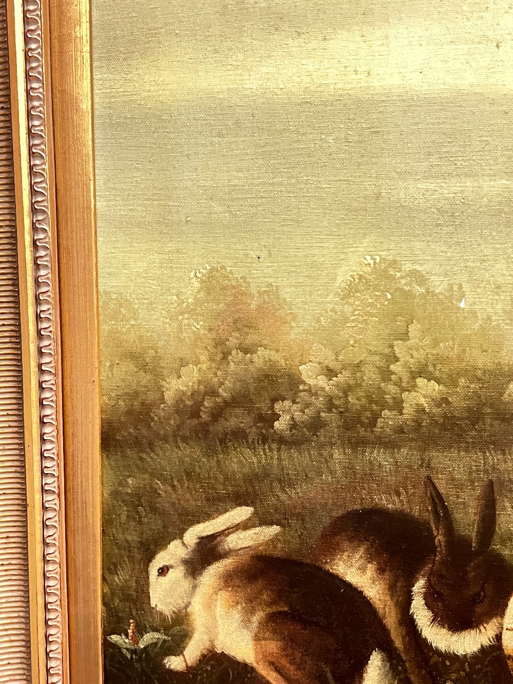 Framed Painting of Birds and Rabbits By Valentin