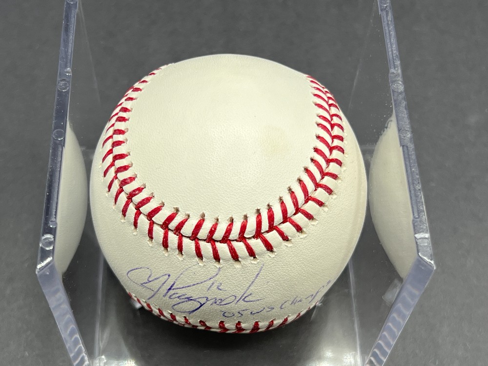 A.J. Pierzynski Autographed Baseball “‘05 WS Champs”, MLB, Mounted Memories