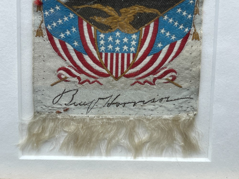 Benjamin Harrison Original Presidential Campaign Silk Ribbon, 2.5 x 5.5, R&R Enterprises With COA