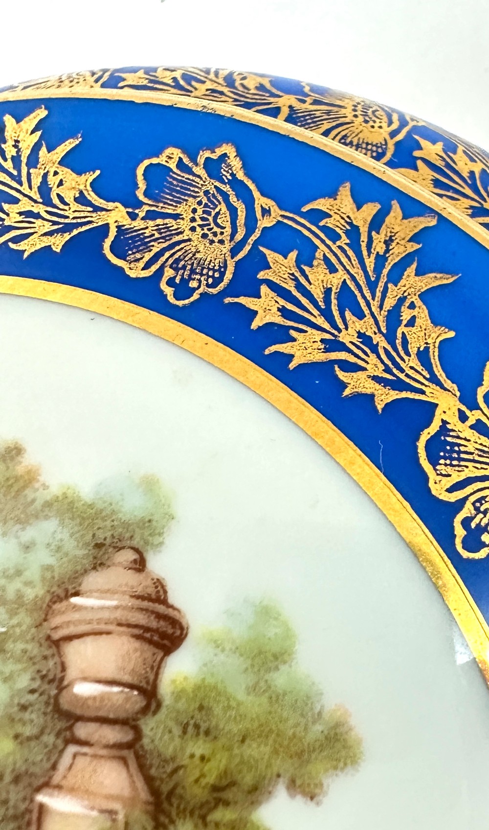 Antique Limoges Fragonard Blue Porcelain Jewelry / Trinket Box