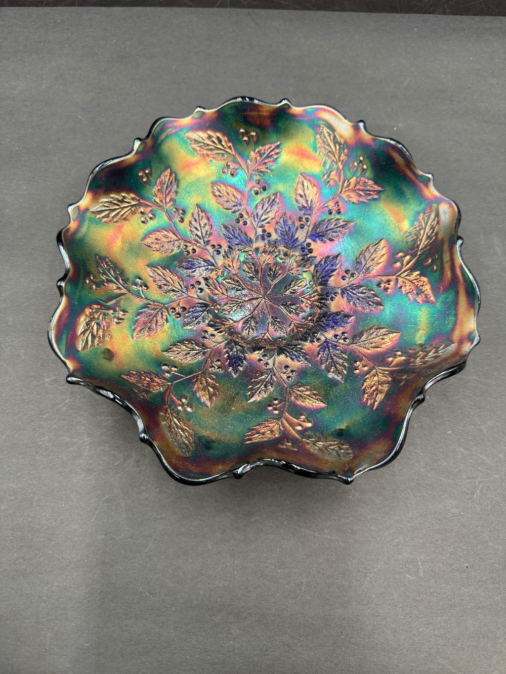 Fenton Carnival Glass Holly Bowl