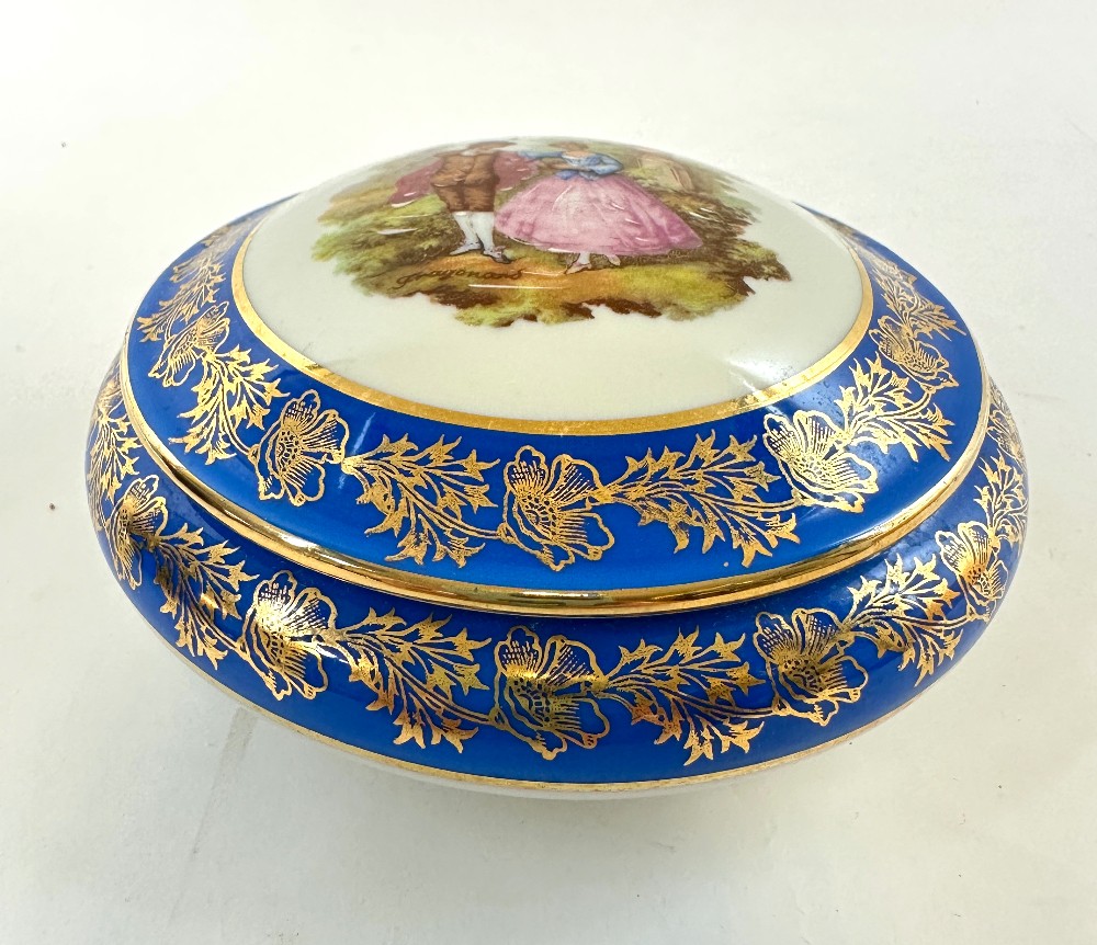 Antique Limoges Fragonard Blue Porcelain Jewelry / Trinket Box