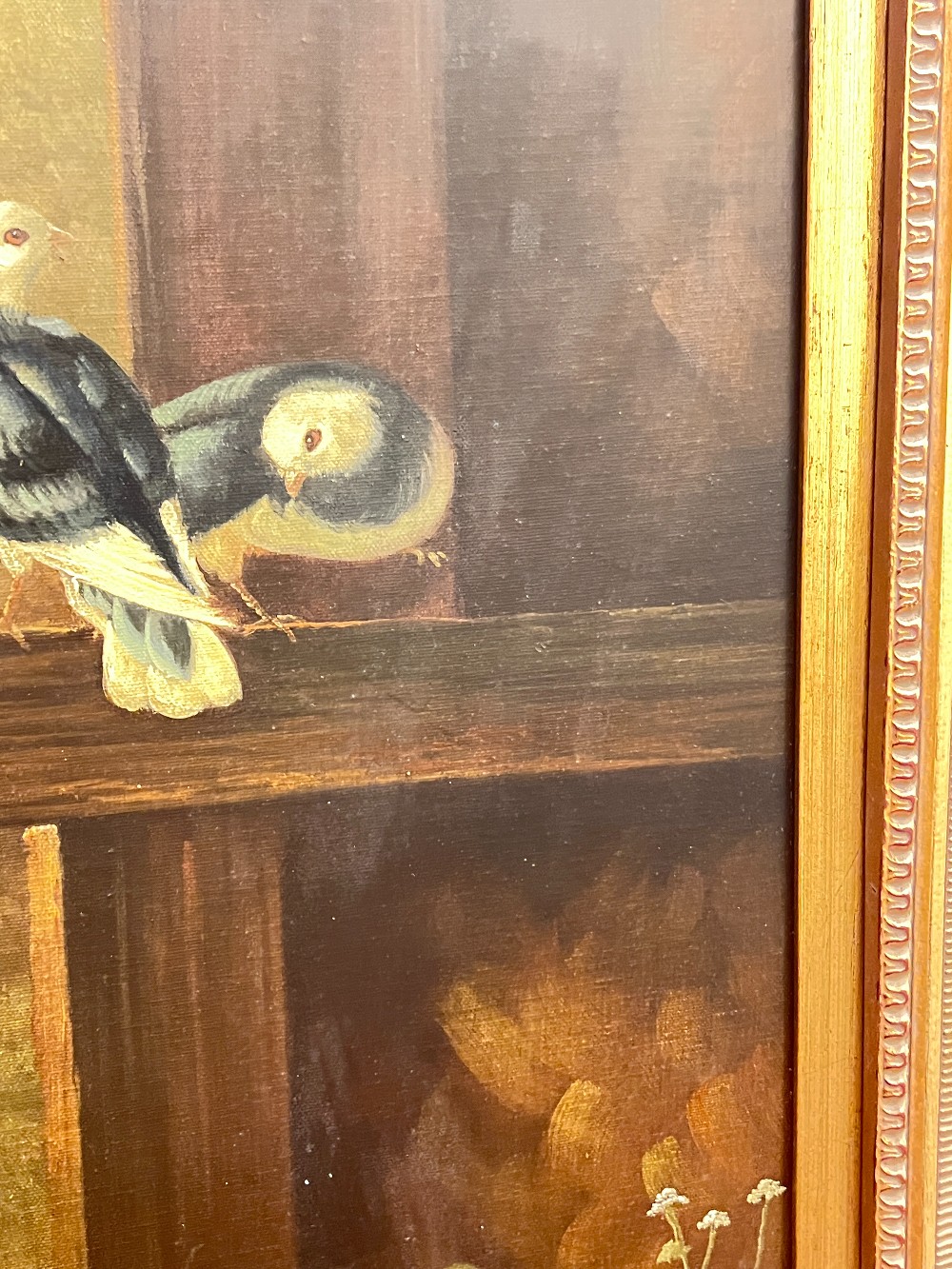 Framed Painting of Birds and Rabbits By Valentin