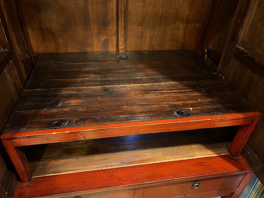 Asian Red Lacquered Wedding Cabinet