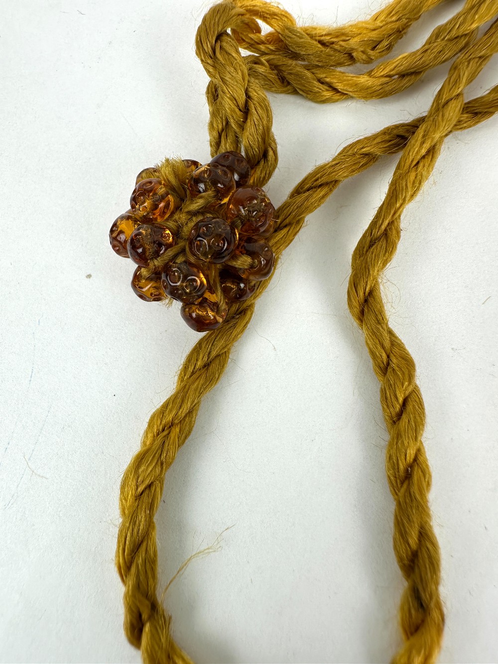 Vintage Amber Colored Glass Beaded Crochet Drawstring Purse