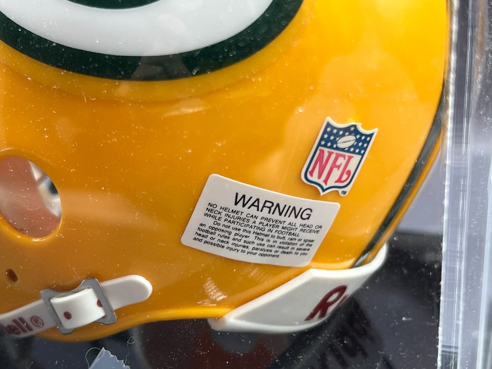 Brett Favre Autographed Mini Football Helmet “#4”, Mounted Memories