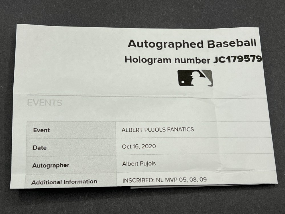 Albert Pujols Autographed Baseball “NL MVP ‘05, ‘08, ‘09”, MLB