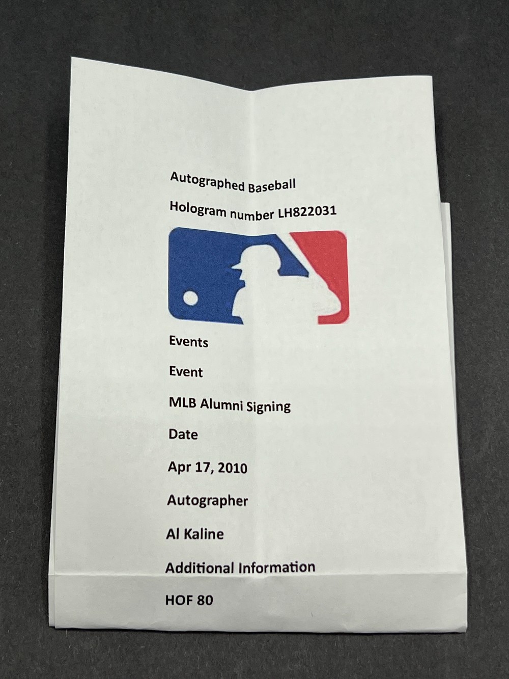 AL Kaline Autographed Baseball “HOF 80”, MLB