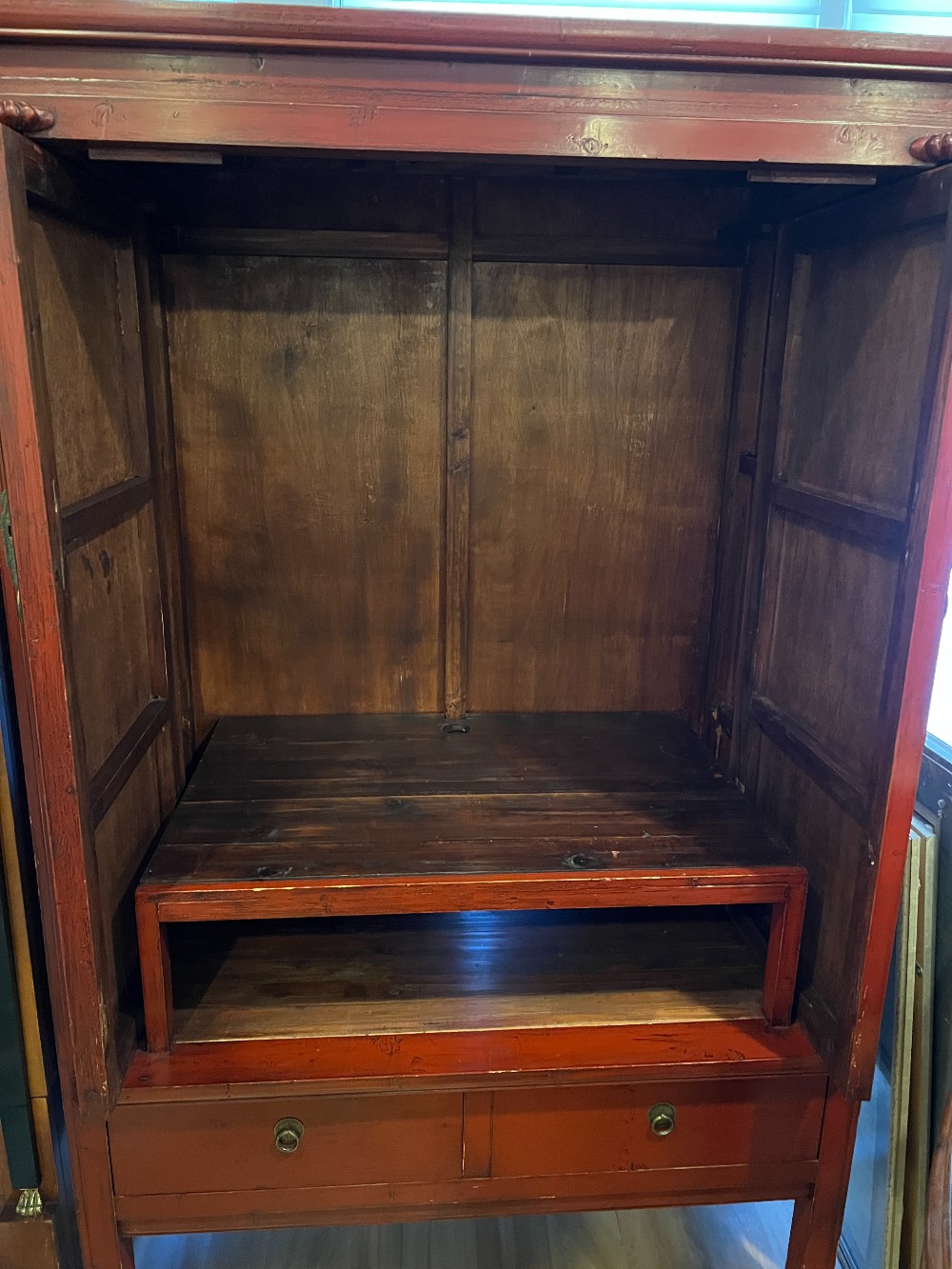 Asian Red Lacquered Wedding Cabinet