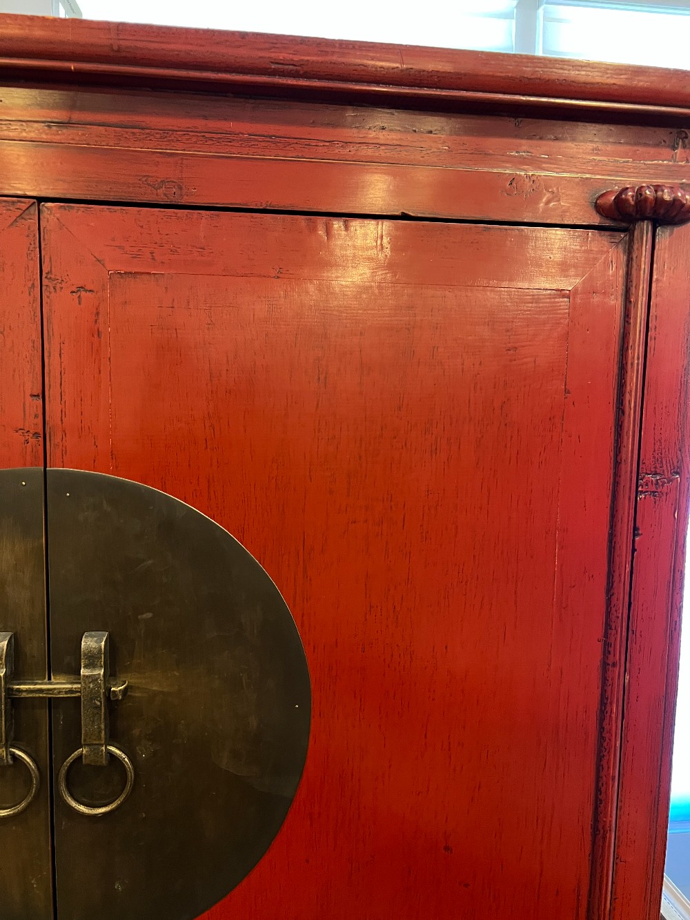 Asian Red Lacquered Wedding Cabinet