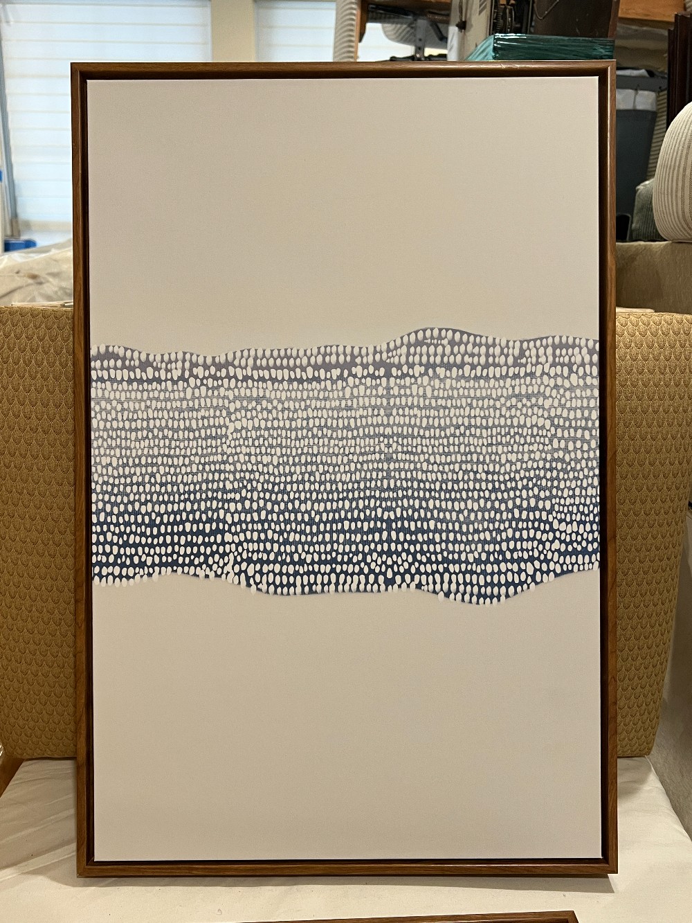 Two Framed Blue Geometric Artworks