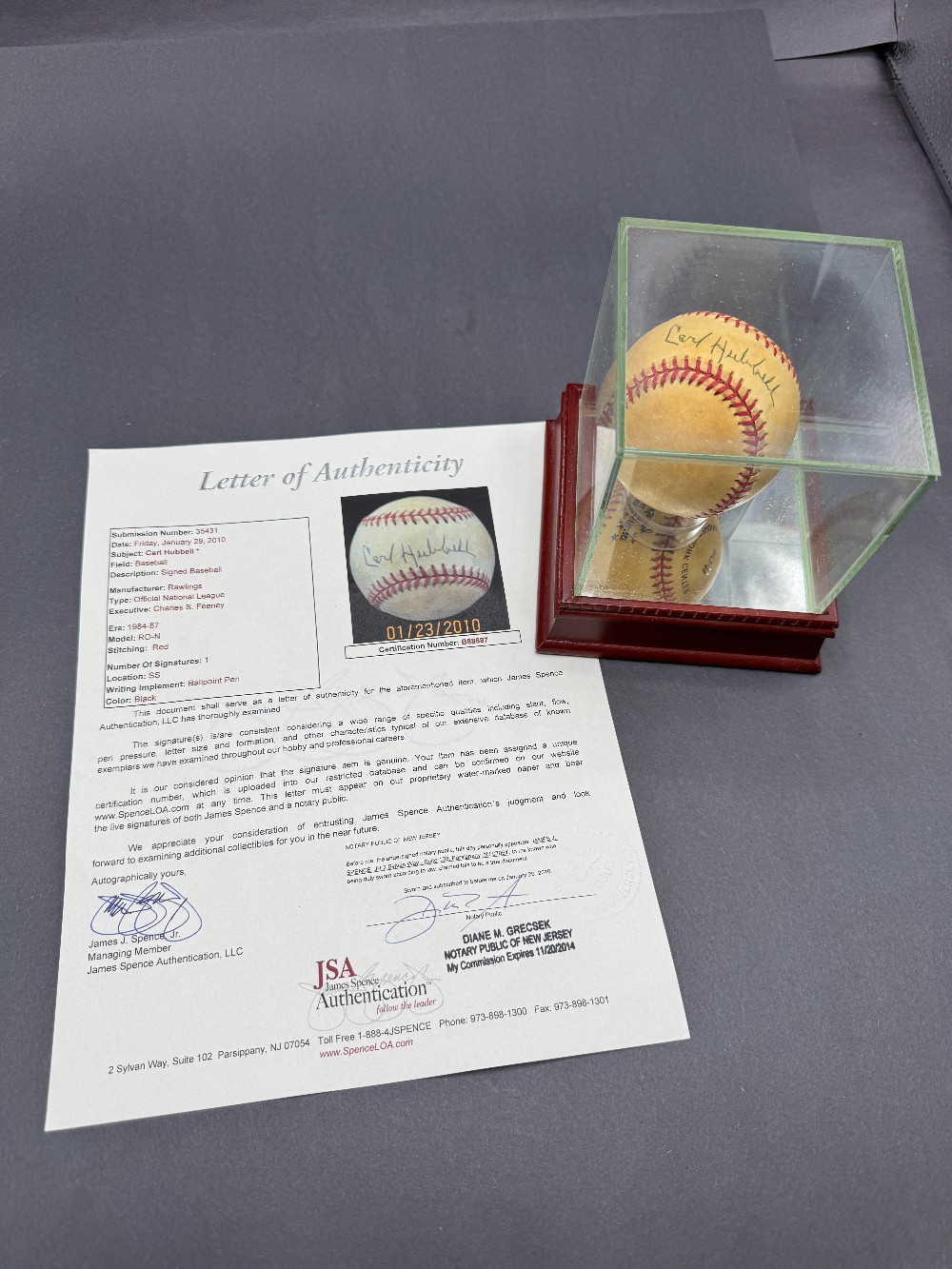 Carl Hubbell Autographed Baseball w/ JSA Letter of Authenticity