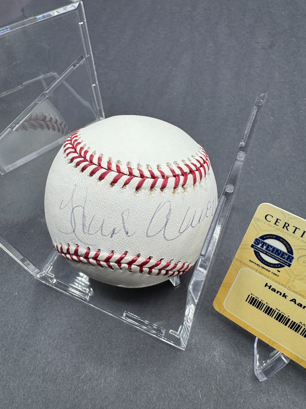 Hank Aaron Autographed Baseball, Steiner Hologram