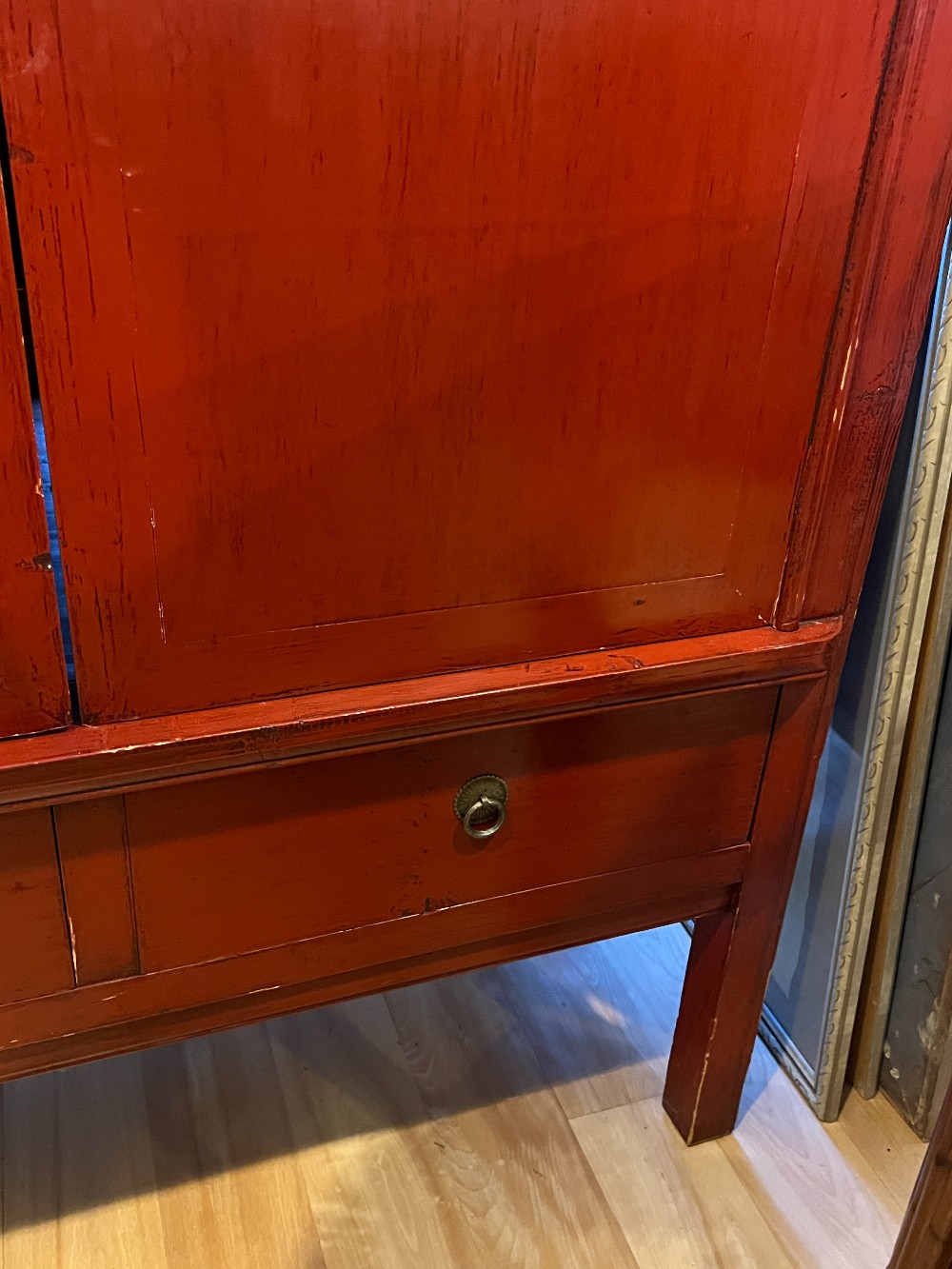 Asian Red Lacquered Wedding Cabinet