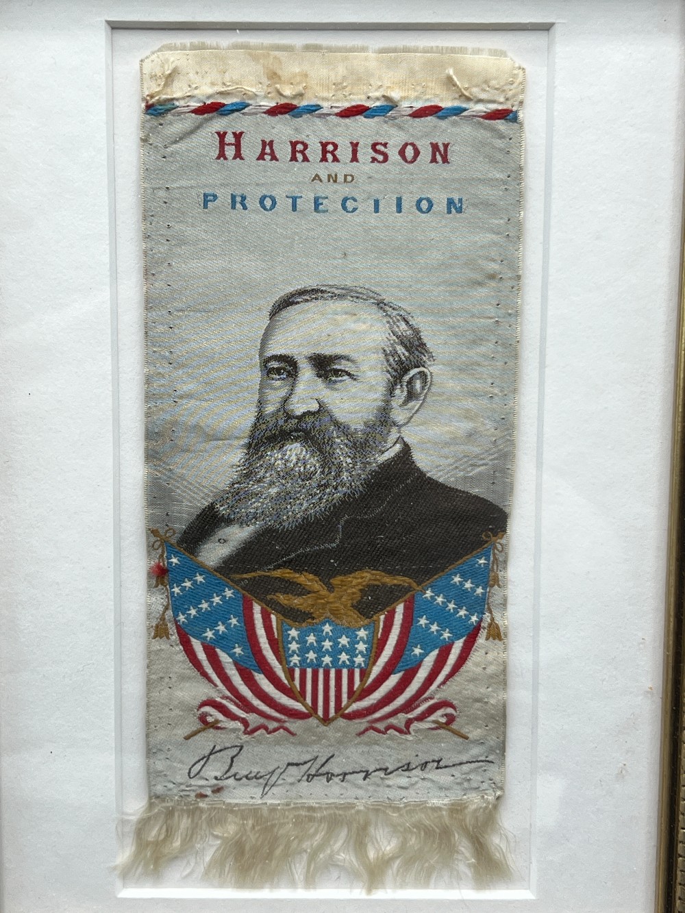 Benjamin Harrison Original Presidential Campaign Silk Ribbon, 2.5 x 5.5, R&R Enterprises With COA