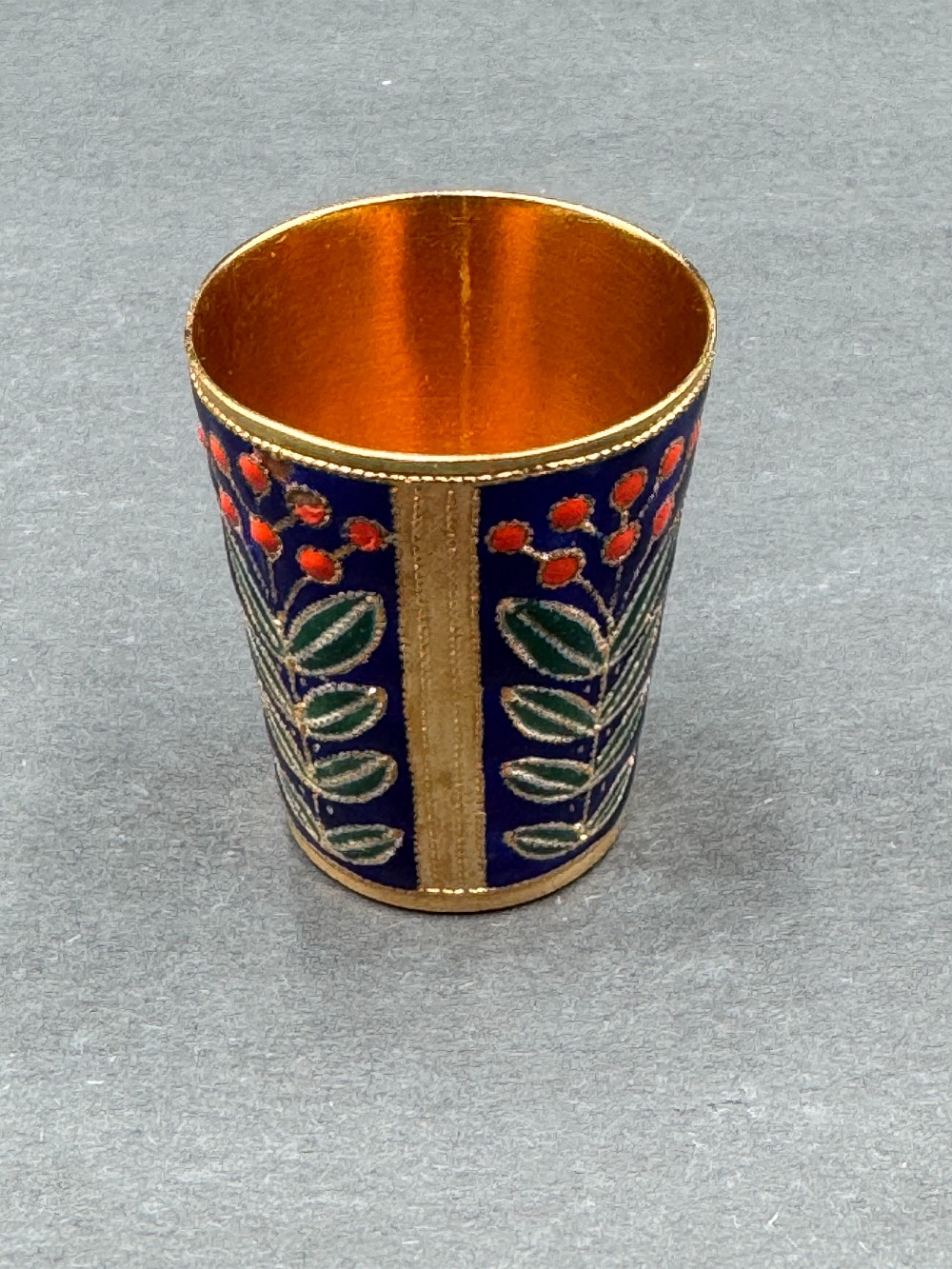 Russian Gilt Silver or Brass Enamel Shot Glass  / Vodka Cup / Beaker.