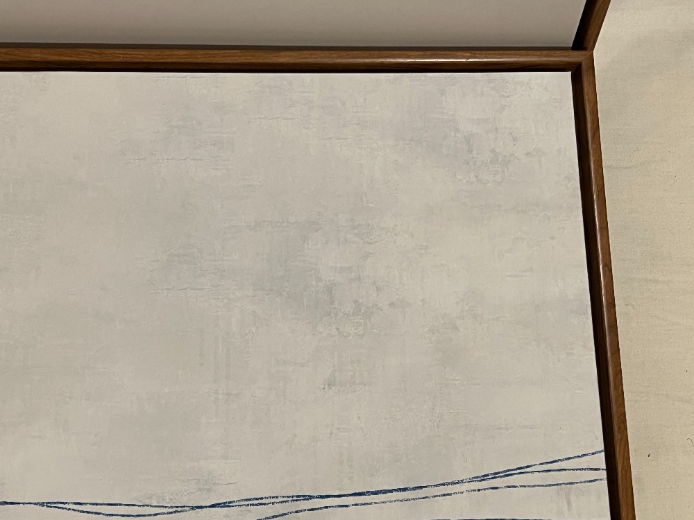 Two Framed Blue Geometric Artworks