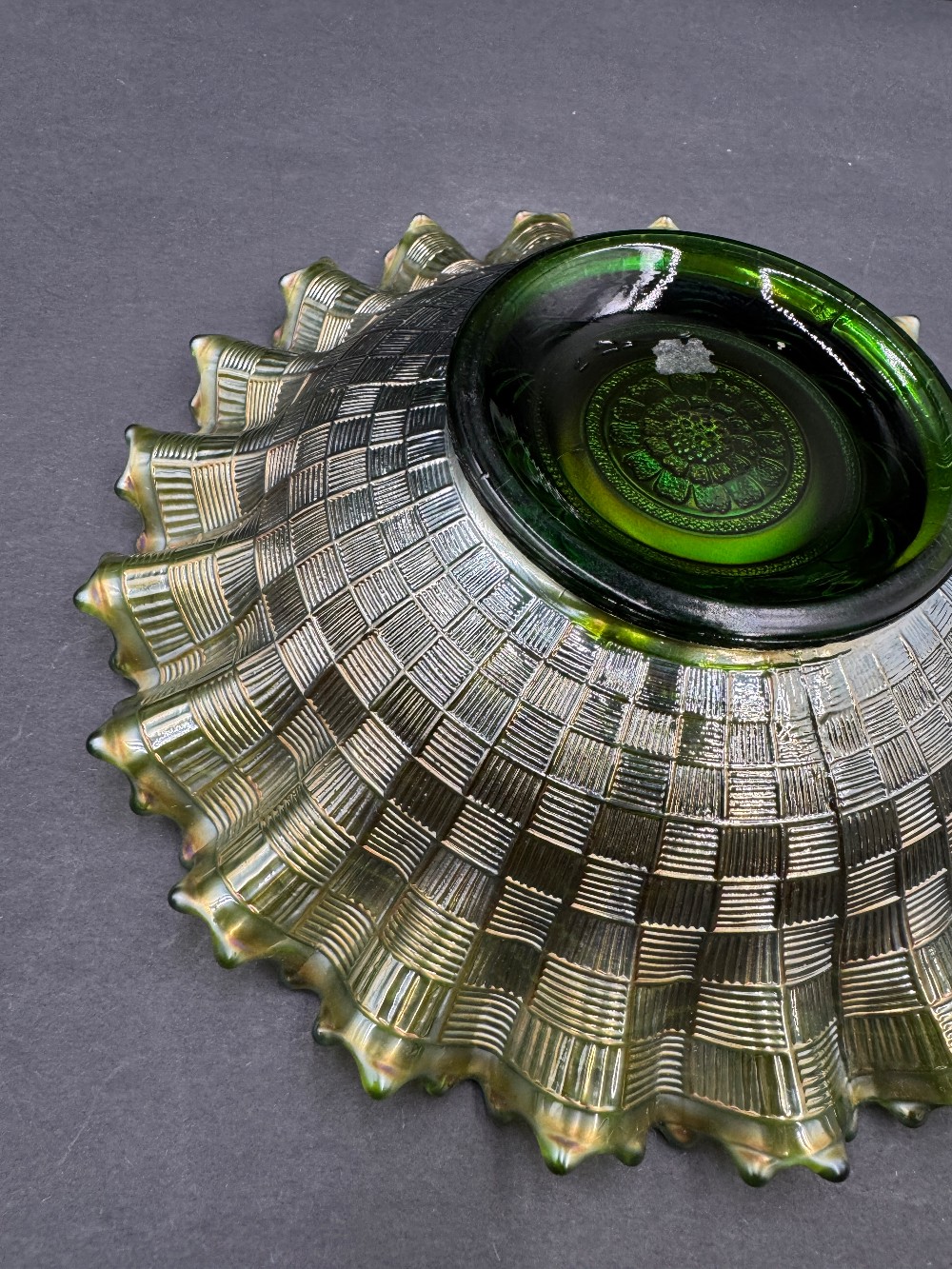 Fenton Peacock Tail Carnival Glass Bowl