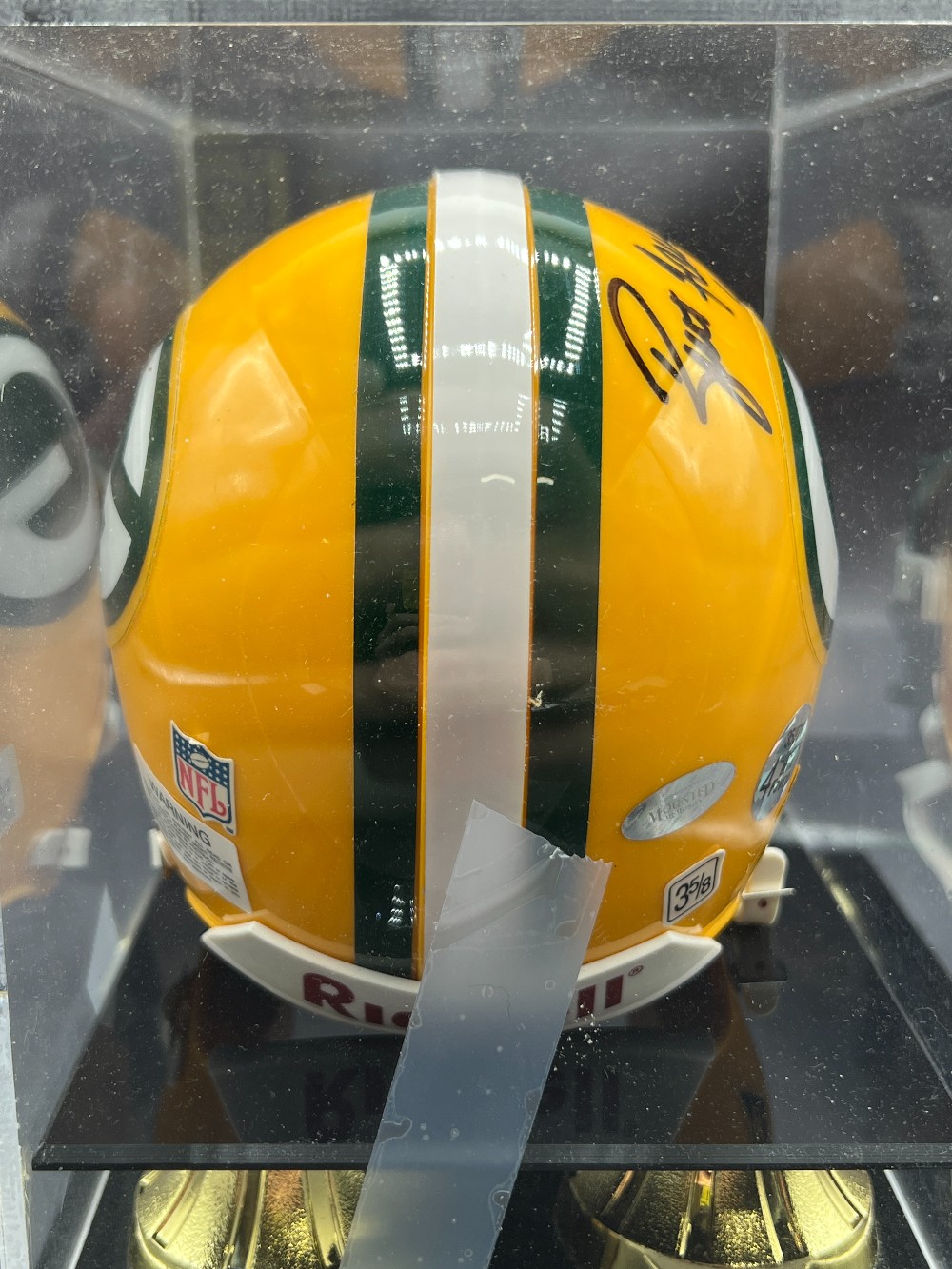 Brett Favre Autographed Mini Football Helmet “#4”, Mounted Memories