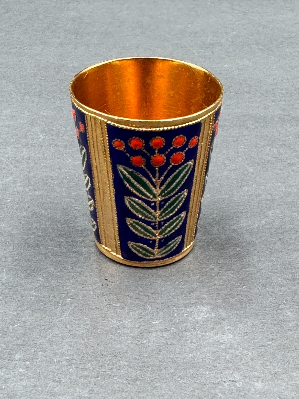 Russian Gilt Silver or Brass Enamel Shot Glass  / Vodka Cup / Beaker.