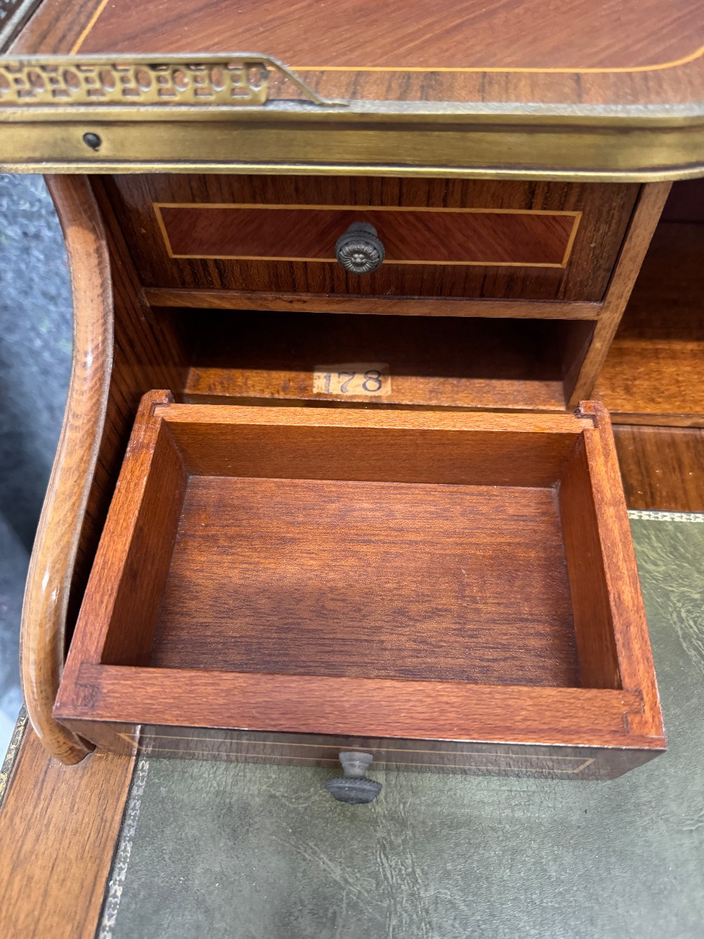 French Kingwood Leather Inset Ladies Writing Table - Reproduction