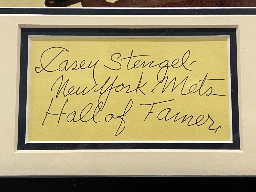 Casey Stengel Picture, Frame: 14 ¼” x 18” H, “New York Mets, Hall of Famer”, Signed 3x5 Index Card, Autograph Certification Experts