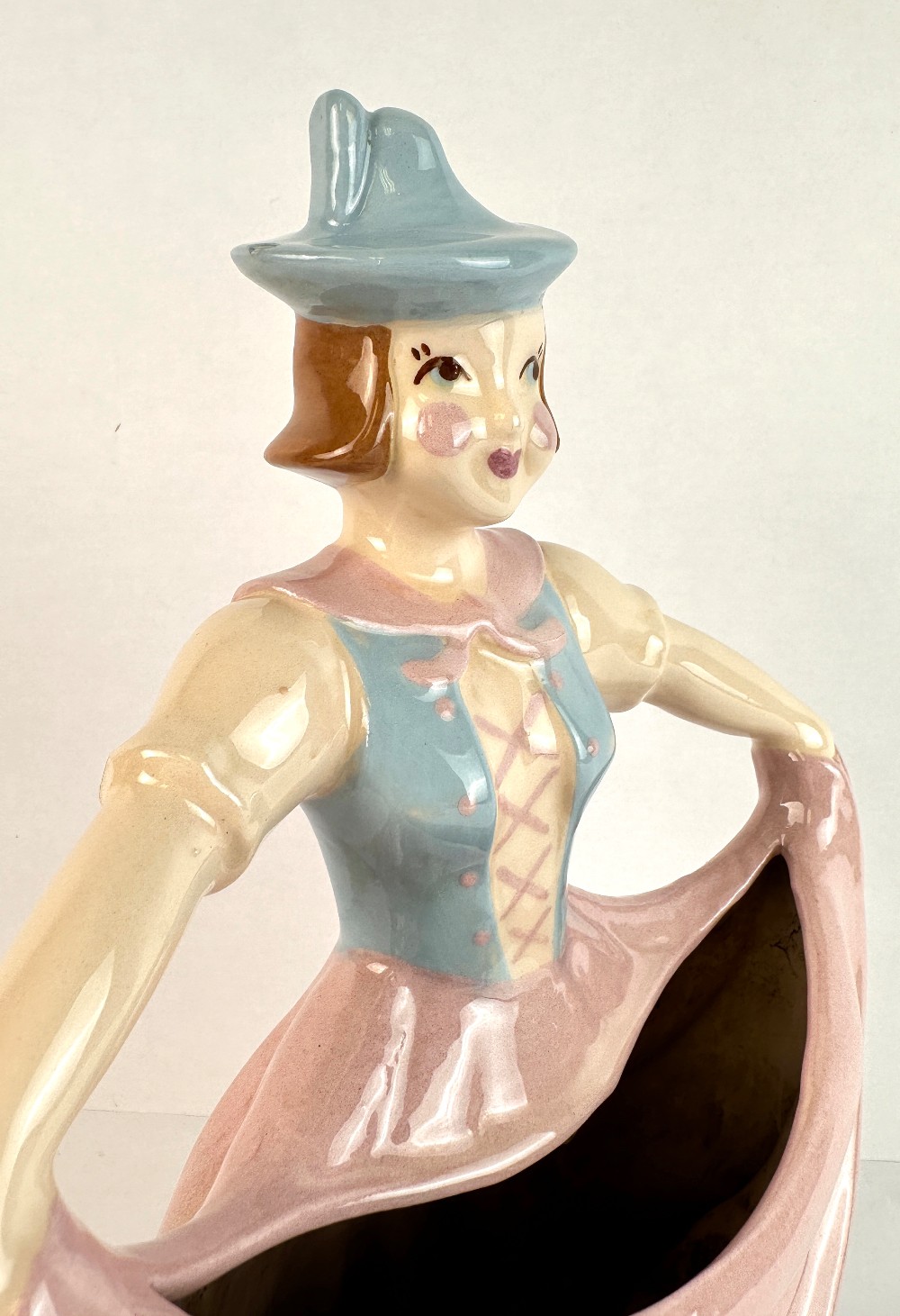 Vintage Hedi Schoop Dancer Planter, California Pottery, Pastel Folk Costume