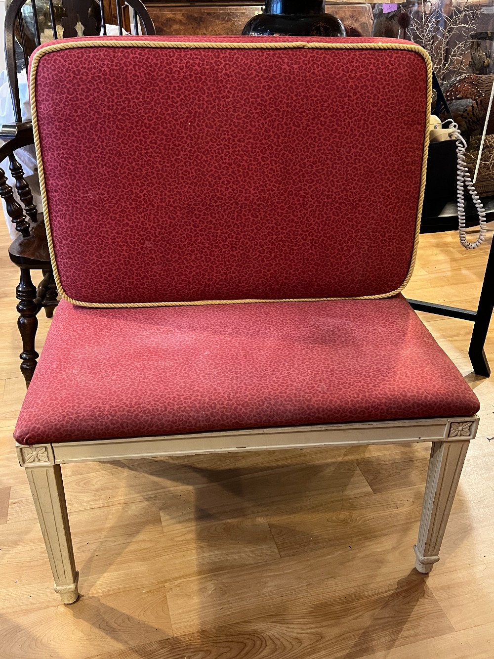 Red Upholstered Vanity Bench with Cushion