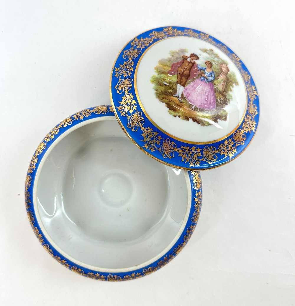 Antique Limoges Fragonard Blue Porcelain Jewelry / Trinket Box