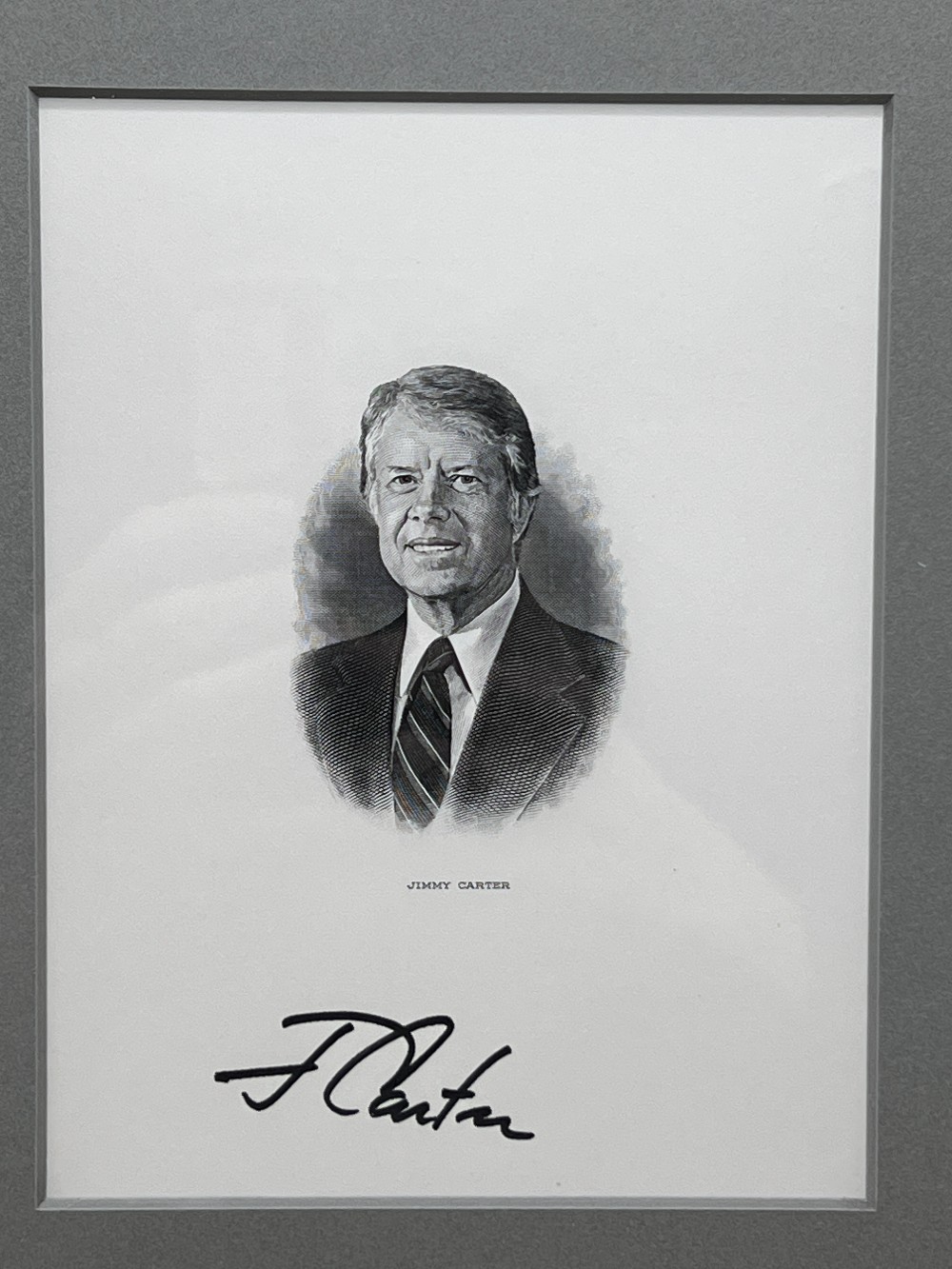 Jimmy Carter Signed Embossed Bust Engraving, Frame: 8” x 9 ¾” H, R&R Enterprises With COA
